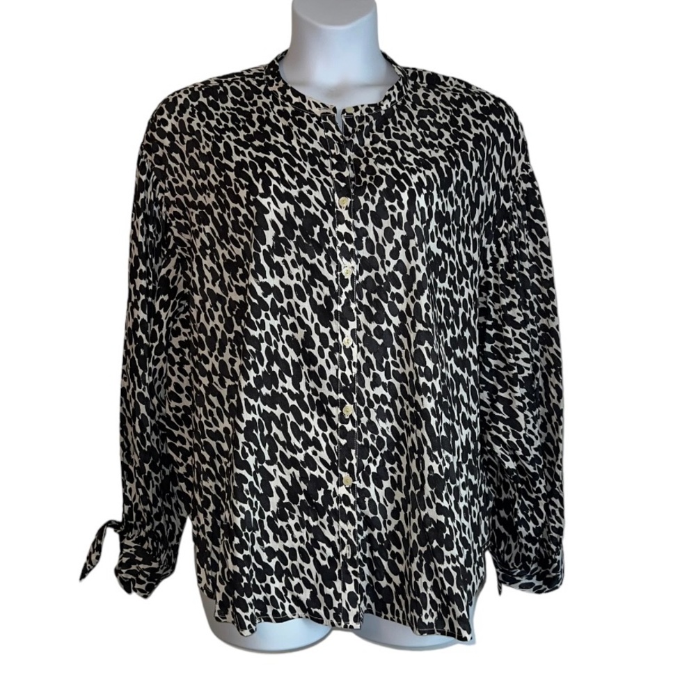 Anthropologie Maeve Blouse Ashleigh Puff-Sleeved 3x Black & White Animal Print